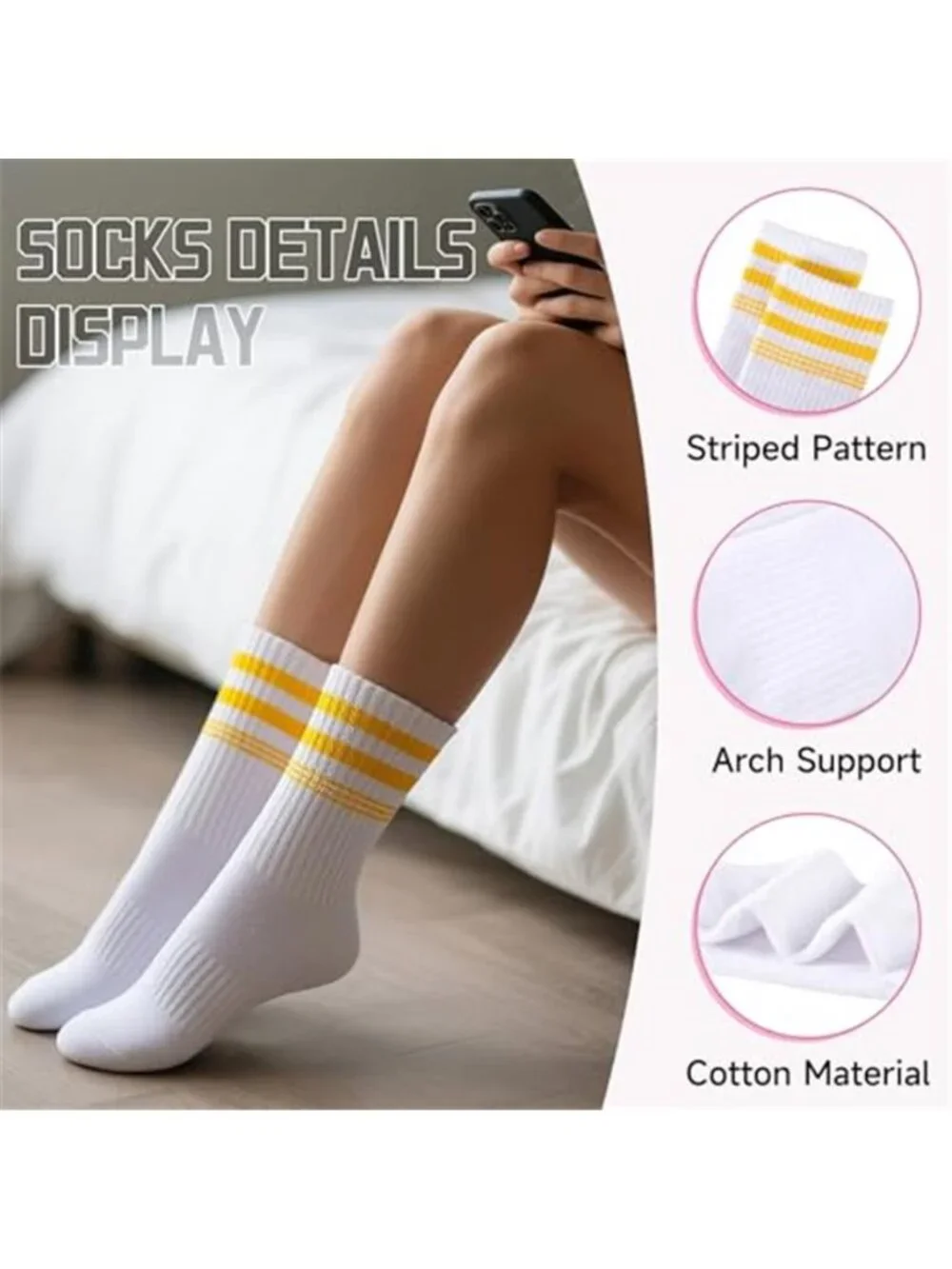 7 Pairs Womens Crew Cotton Socks Casual Breathable Striped Calf Socks